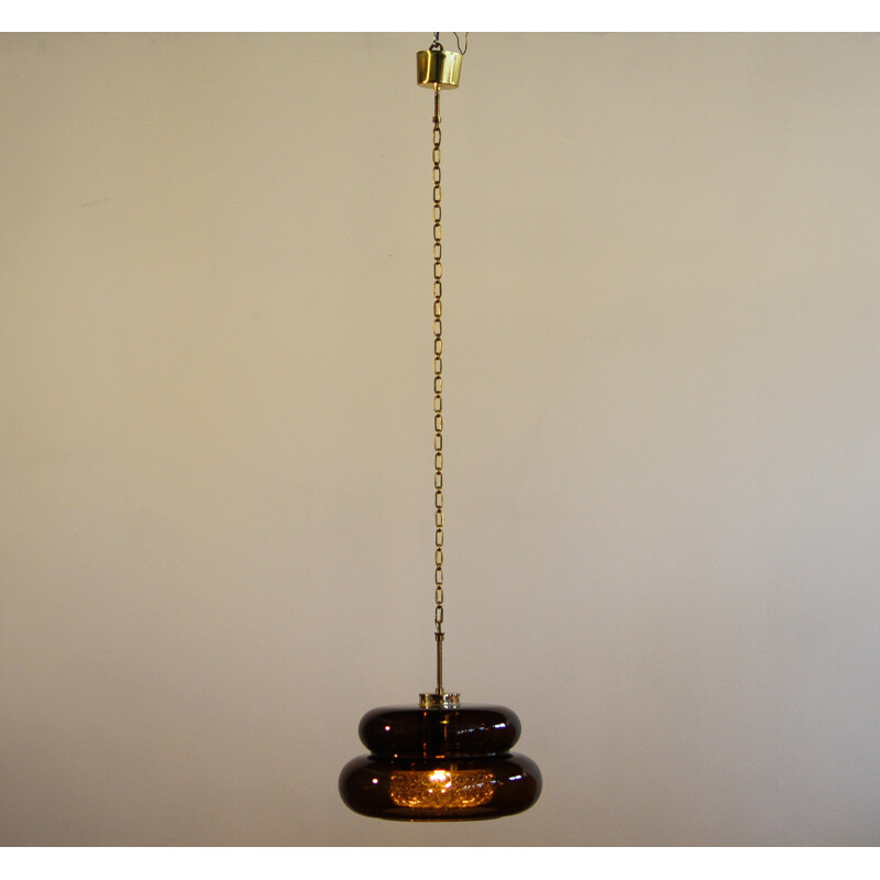 Swedish Orrefors "Bubblan" hanging lamp in brown smoked glass, Carl FAGERLUND - 1970s