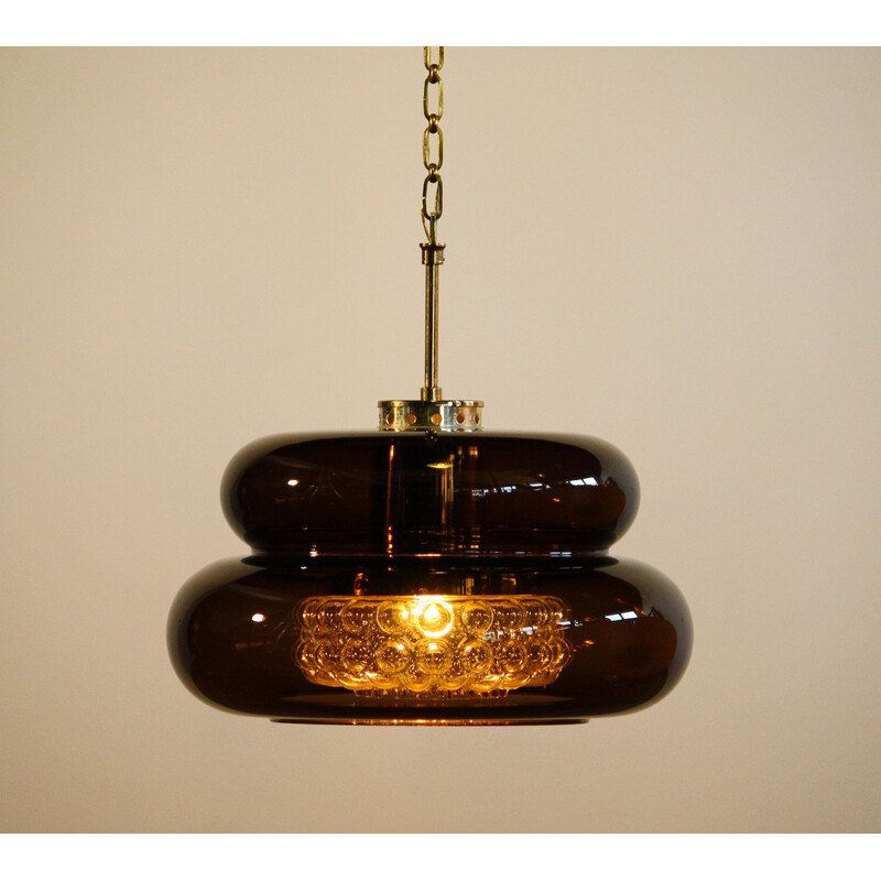 Swedish Orrefors "Bubblan" hanging lamp in brown smoked glass, Carl FAGERLUND - 1970s