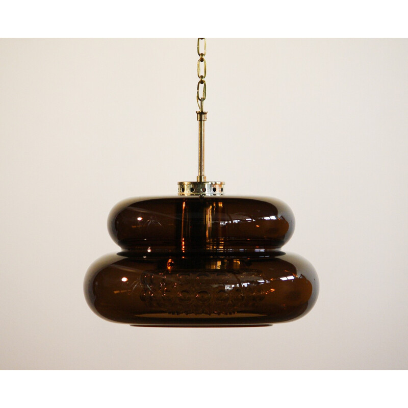 Swedish Orrefors "Bubblan" hanging lamp in brown smoked glass, Carl FAGERLUND - 1970s