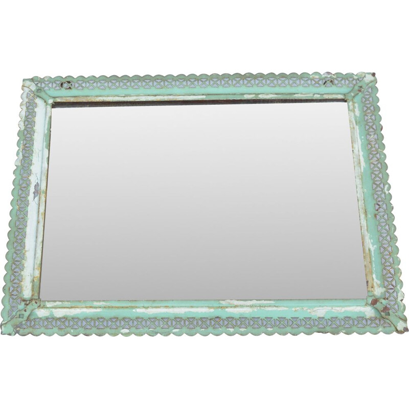 Vintage handcrafted cooperative mirror in a steel frame from Częstochowa, Poland 1960