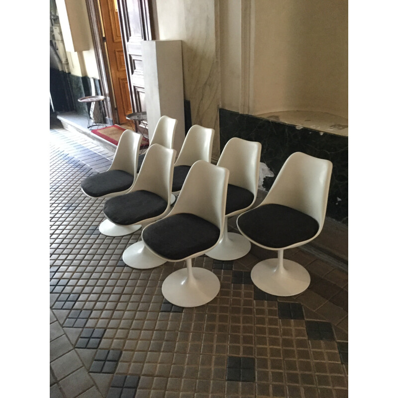 Set of 7 Knoll "Tulip" chairs in grey Kvadrat wool, Eero SAARINEN - 1970s