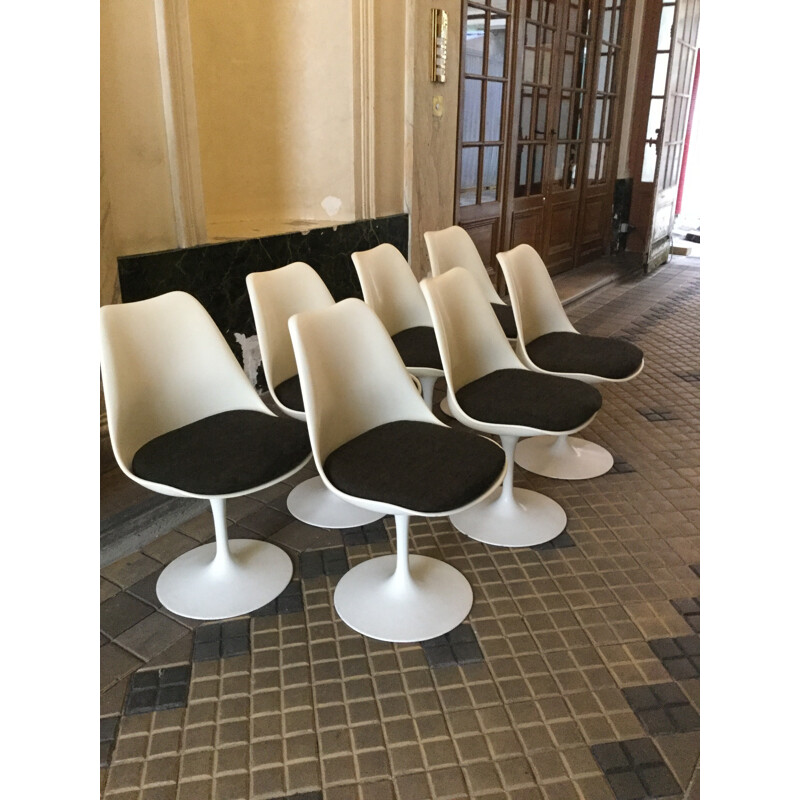 Set of 7 Knoll "Tulip" chairs in grey Kvadrat wool, Eero SAARINEN - 1970s