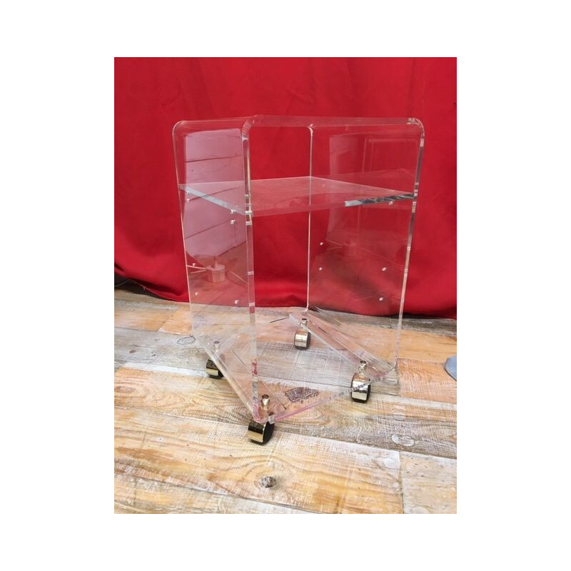 Vintage Plexiglas side table with casters, 1970s