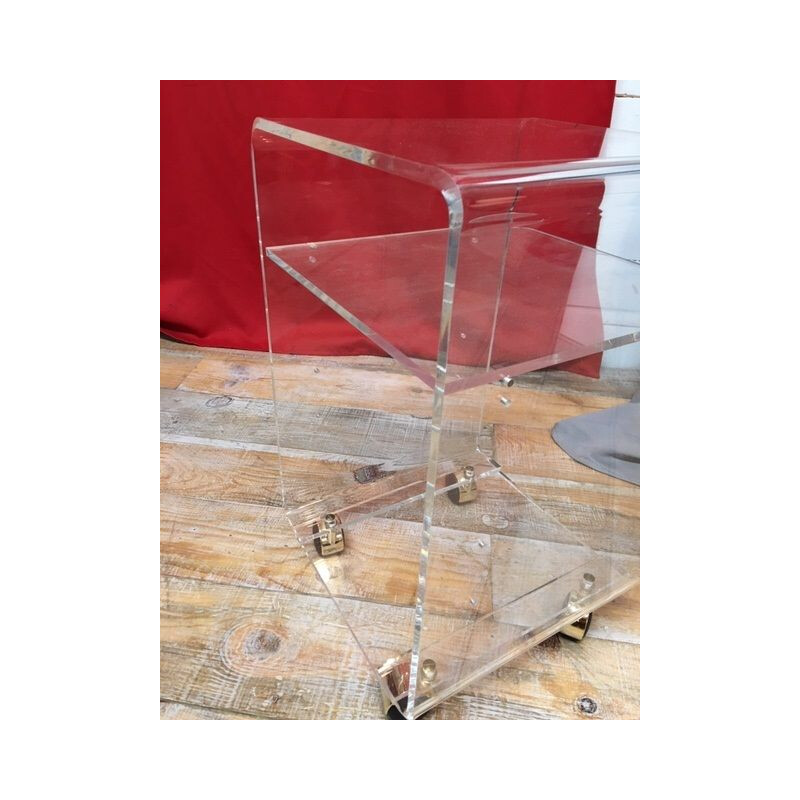 Vintage Plexiglas side table with casters, 1970s