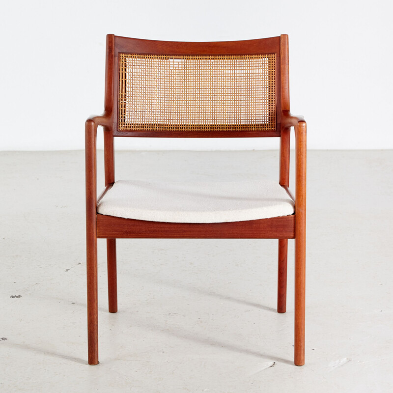 Teak vintage armchair with wicker backrest