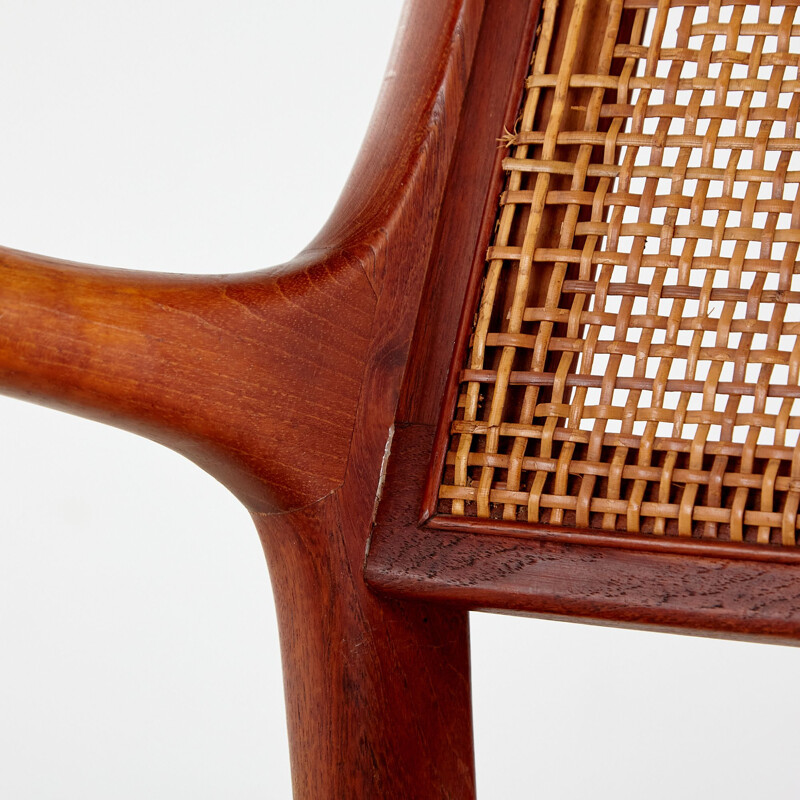 Teak vintage armchair with wicker backrest