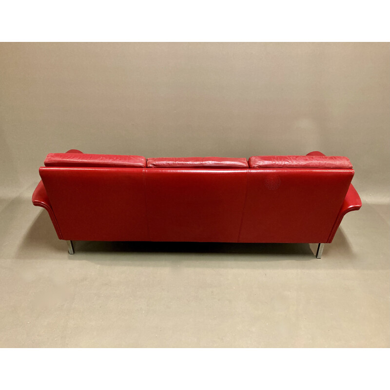 Canapé vintage 3 places en cuir rouge, 1950