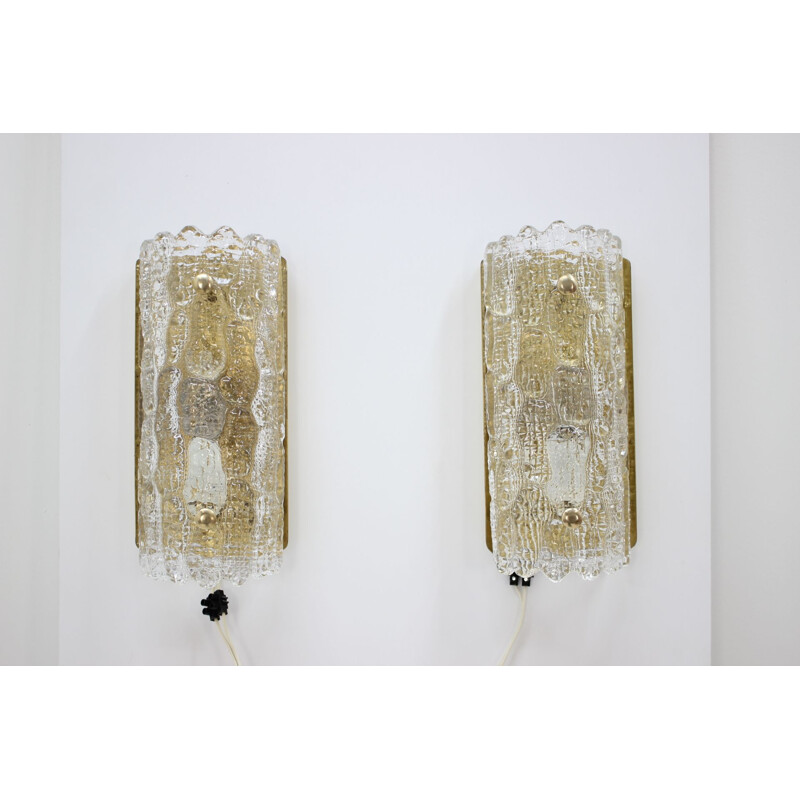 Pair of vintage glass sconces by Carl Fagerlund for Orrefors, 1960