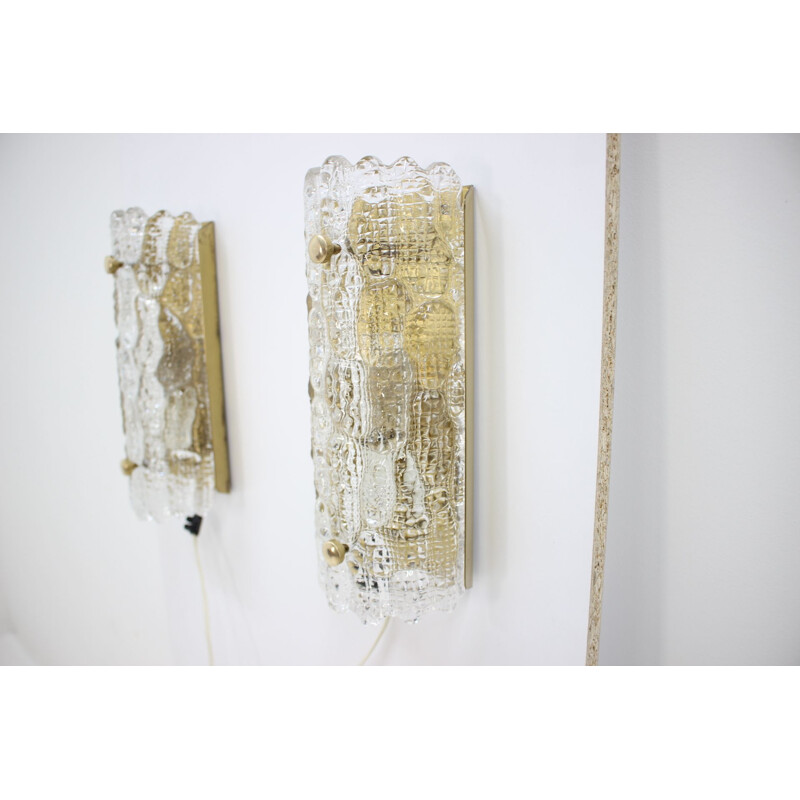 Pair of vintage glass sconces by Carl Fagerlund for Orrefors, 1960