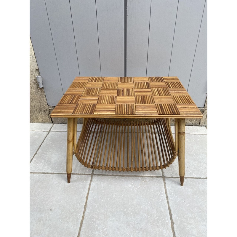 Vintage coffee table in split bamboo and rattan, 1960