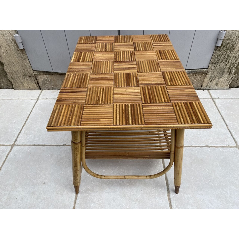 Vintage coffee table in split bamboo and rattan, 1960