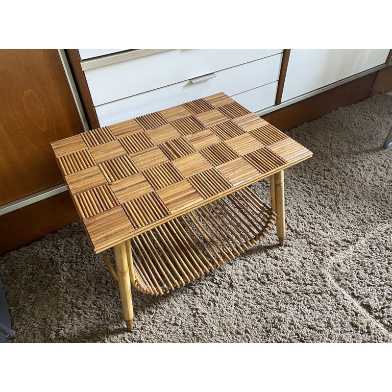 Vintage coffee table in split bamboo and rattan, 1960