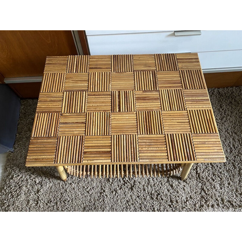 Vintage coffee table in split bamboo and rattan, 1960