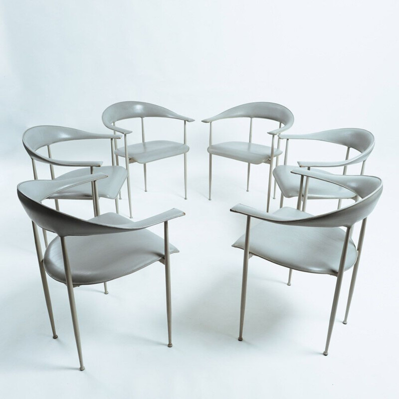 Set of 6 vintage dining chairs in grey by Vegni & Gualtierotti for Fasem, Italy 1970s