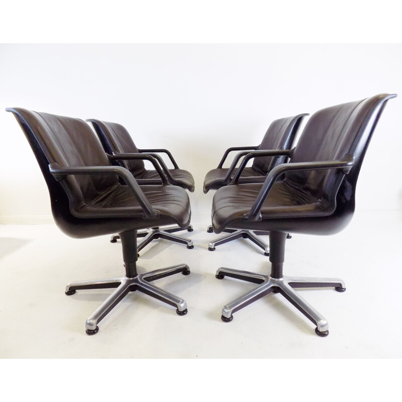 Set of 4 vintage Fröscher leather office chairs by Burkhard Vogtherr, 1970s