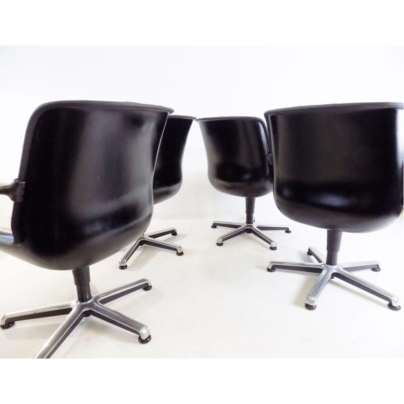 Set of 4 vintage Fröscher leather office chairs by Burkhard Vogtherr, 1970s