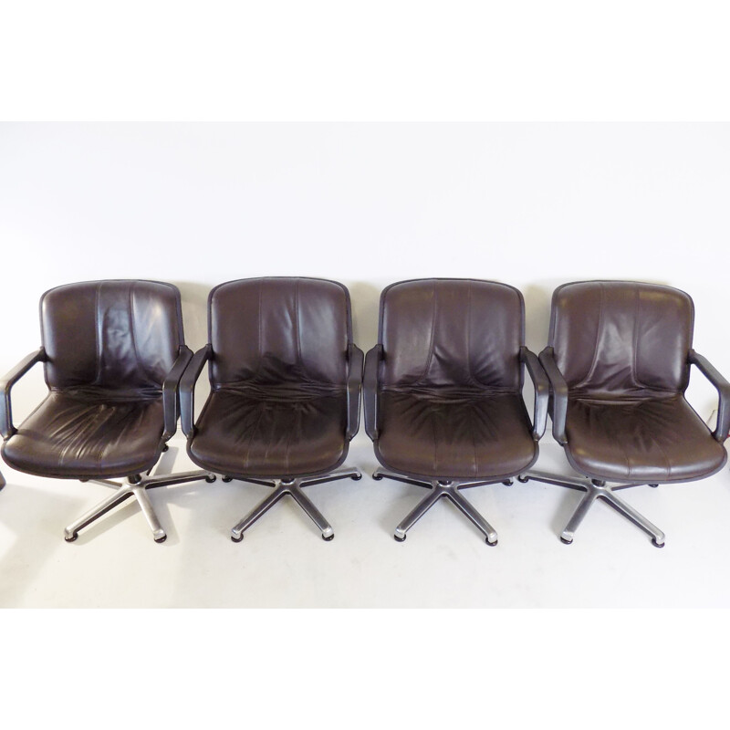 4 fauteuils de bureau Fröscher vintage en cuir par Burkhard Vogtherr, 1970