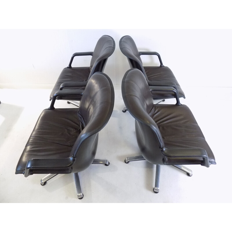 Set of 4 vintage Fröscher leather office chairs by Burkhard Vogtherr, 1970s