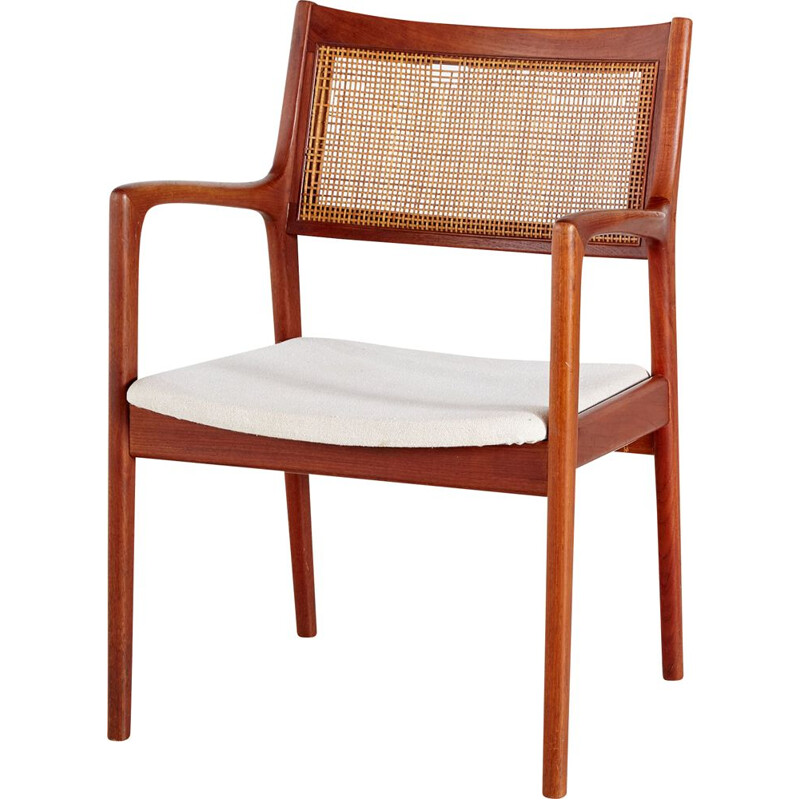 Teak vintage armchair with wicker backrest