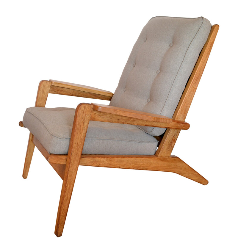 "FS105" armchair in oakwood and fabric, Pierre GUARICHE - 1950s