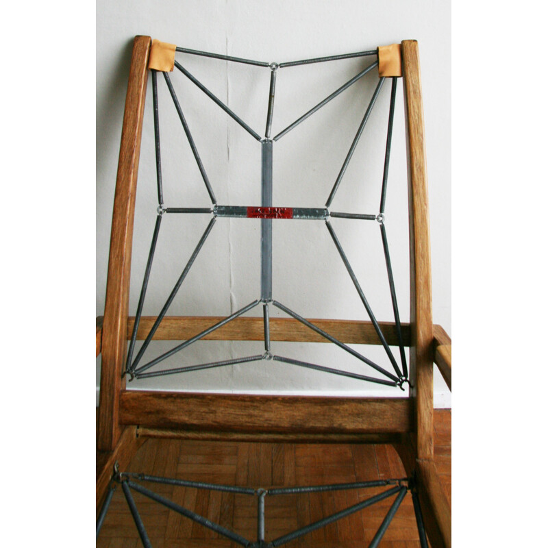 "FS105" armchair in oakwood and fabric, Pierre GUARICHE - 1950s