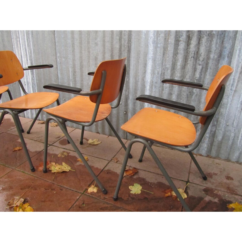 Set of 4 school armchairs with Bakelite armrests - 1960s