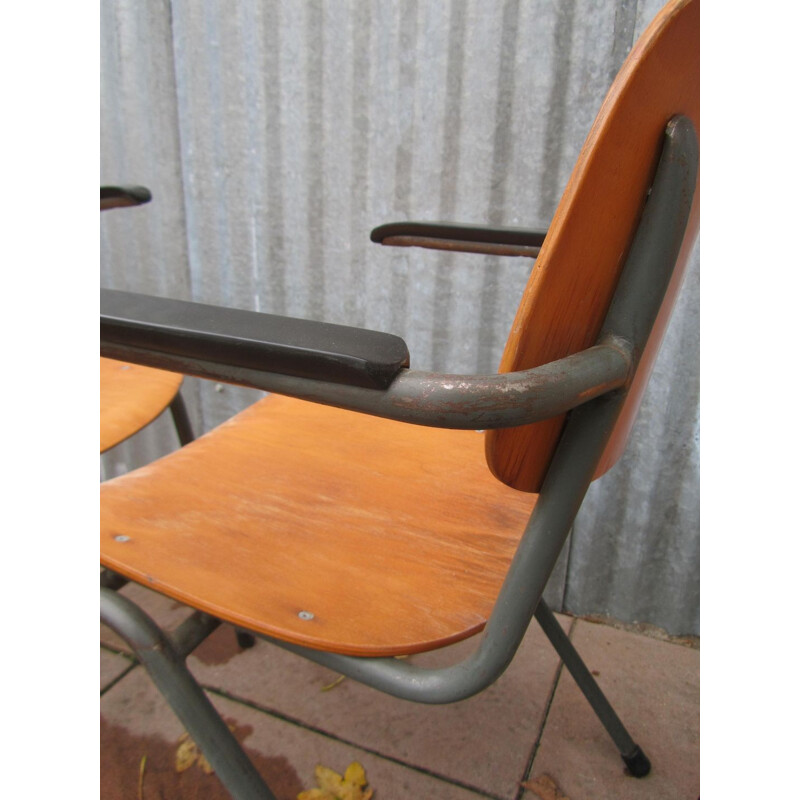 Set of 4 school armchairs with Bakelite armrests - 1960s