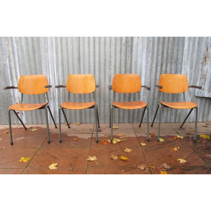 Set of 4 school armchairs with Bakelite armrests - 1960s