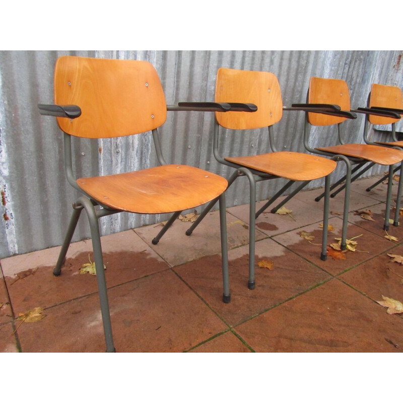 Set of 4 school armchairs with Bakelite armrests - 1960s