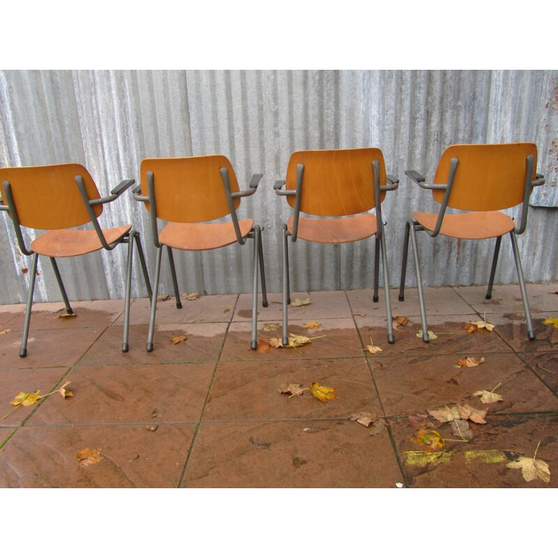 Set of 4 school armchairs with Bakelite armrests - 1960s