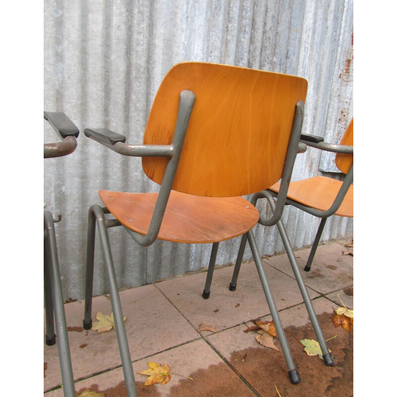 Set of 4 school armchairs with Bakelite armrests - 1960s