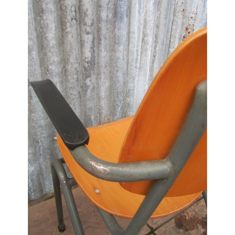 Set of 4 school armchairs with Bakelite armrests - 1960s