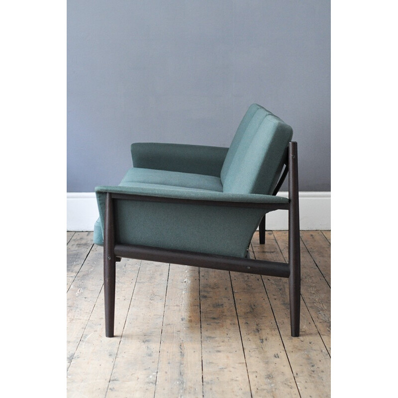 3-seater scandinavian sofa in teak and green wool, Grete JALK - 1960s