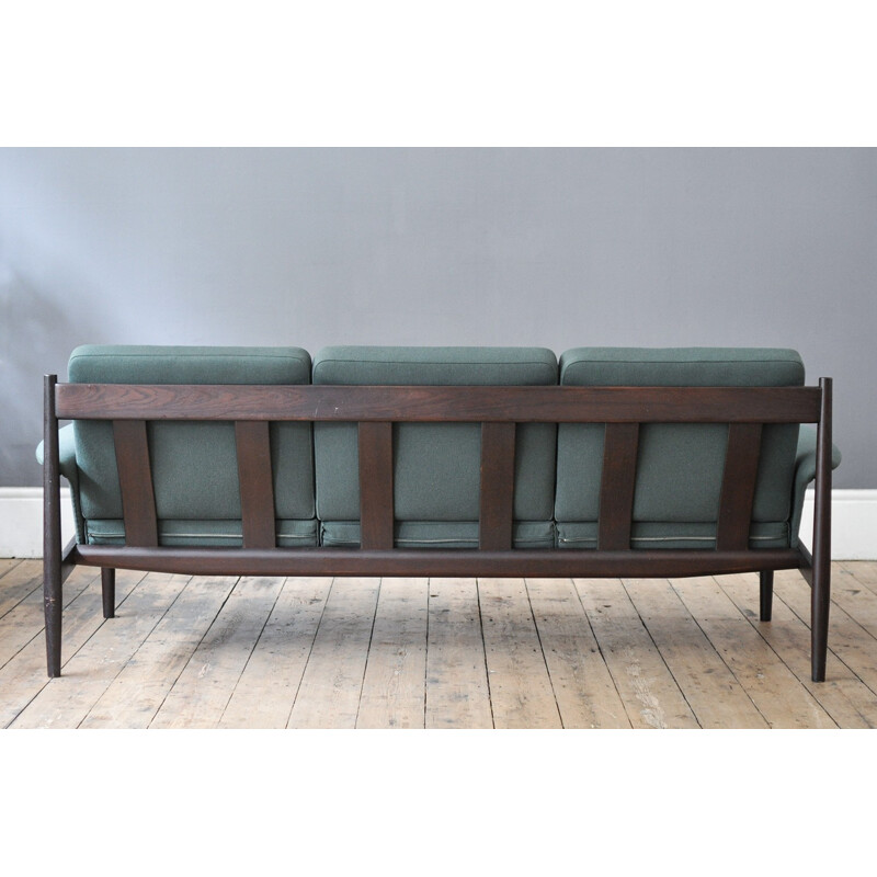 3-seater scandinavian sofa in teak and green wool, Grete JALK - 1960s