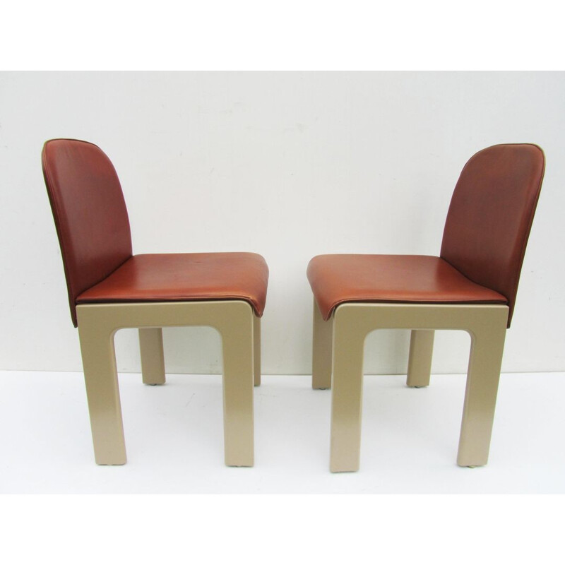 Pair of leather and lacquered wood chairs, Tobia SCARPA - 1970s