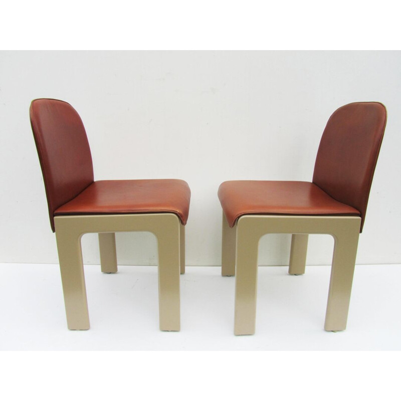 Paire de chaises en cuir marron, Tobia SCARPA - 1970