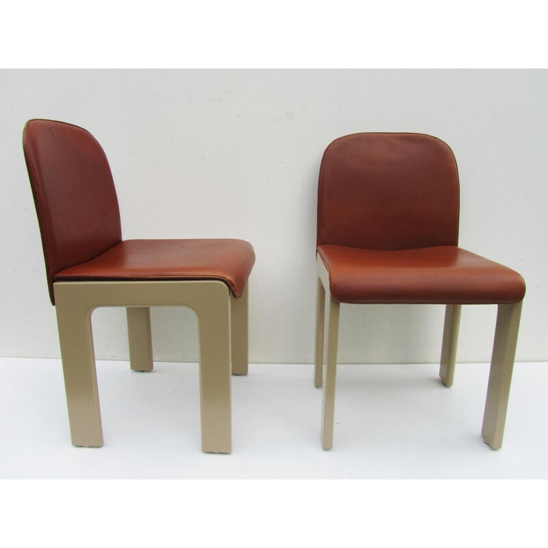 Paire de chaises en cuir marron, Tobia SCARPA - 1970