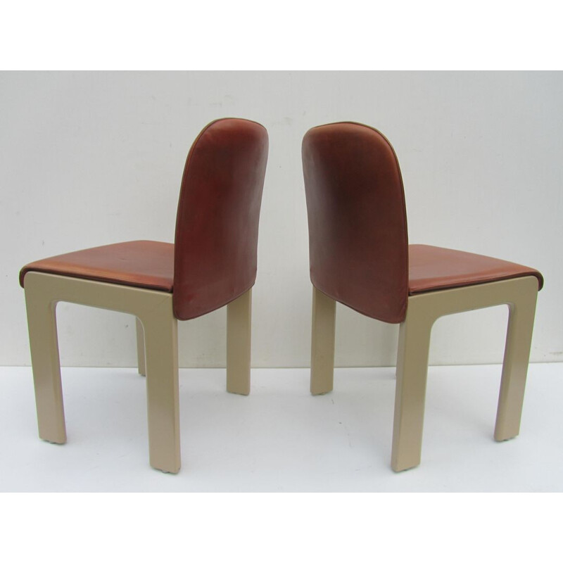 Pair of leather and lacquered wood chairs, Tobia SCARPA - 1970s