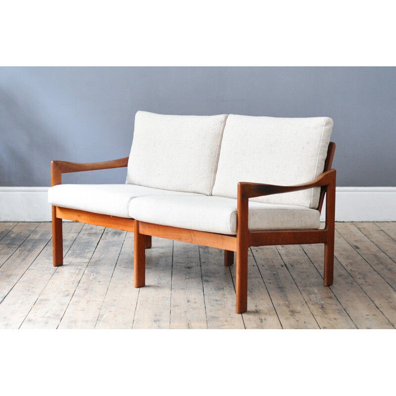 2 seater sofa in teak with woollen fabric, Illum WIKKELSO - 1960s