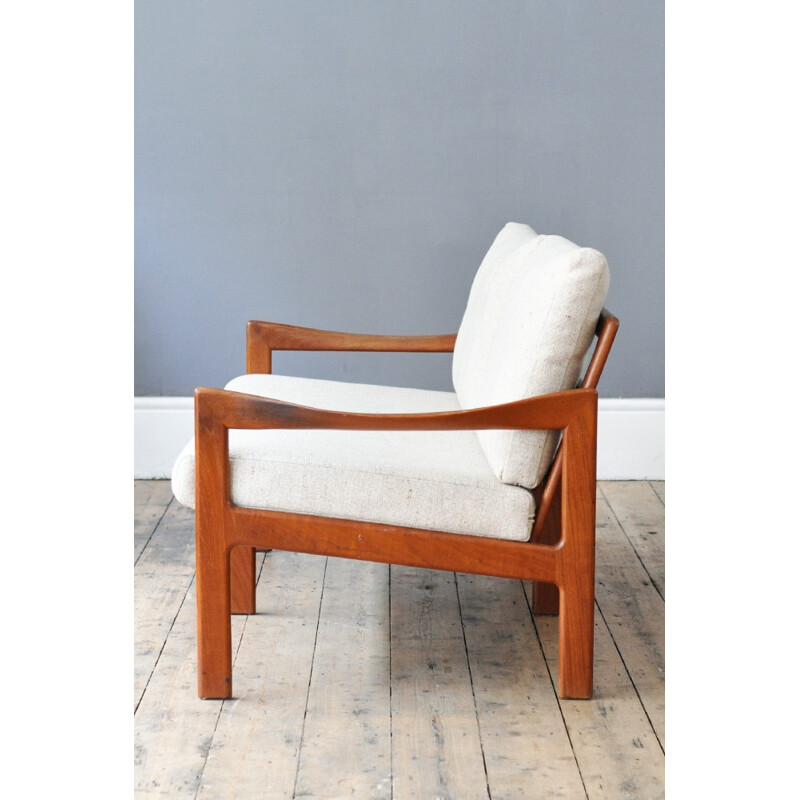 2 seater sofa in teak with woollen fabric, Illum WIKKELSO - 1960s