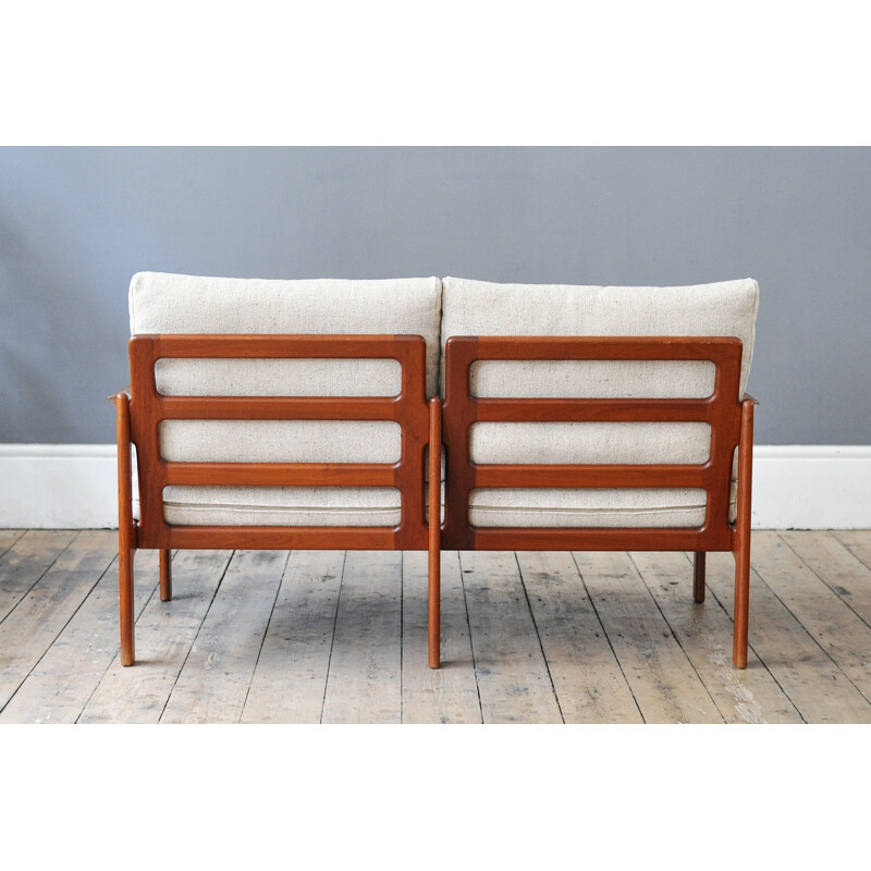 2 seater sofa in teak with woollen fabric, Illum WIKKELSO - 1960s