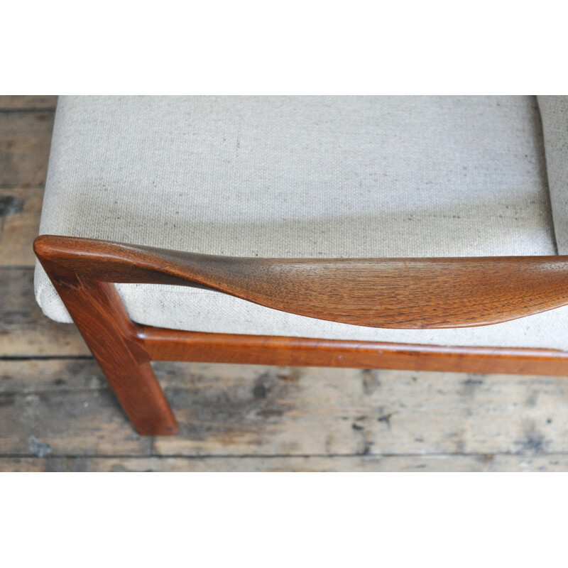 2 seater sofa in teak with woollen fabric, Illum WIKKELSO - 1960s