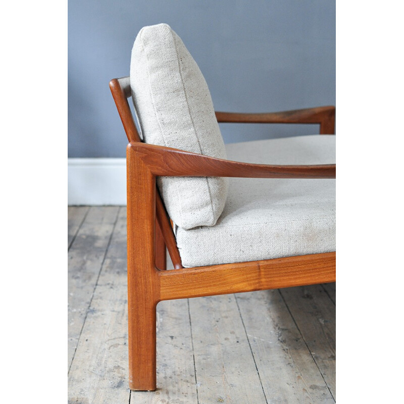 2 seater sofa in teak with woollen fabric, Illum WIKKELSO - 1960s