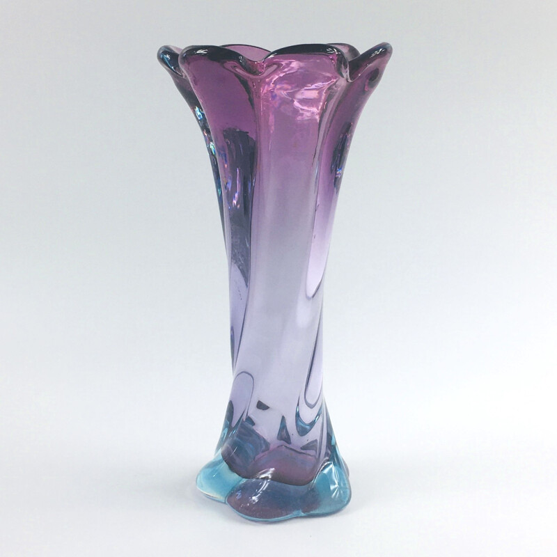 Vase vintage en verre de Murano torsadé, Italie 1960