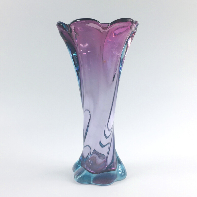 Vase vintage en verre de Murano torsadé, Italie 1960