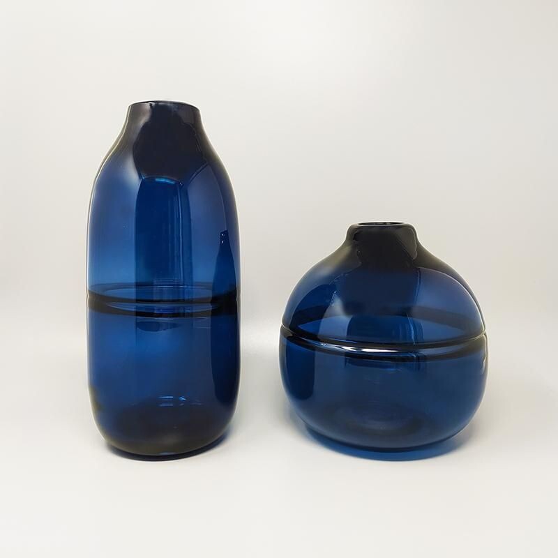 Paire de vases bleues vintage en verre de Murano par Seguso, Italie 1960