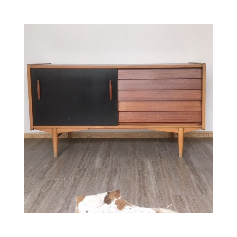 Vintage sideboard with 4 drawers and sliding door by Nils Jonsson for Troeds, Sweden 1960