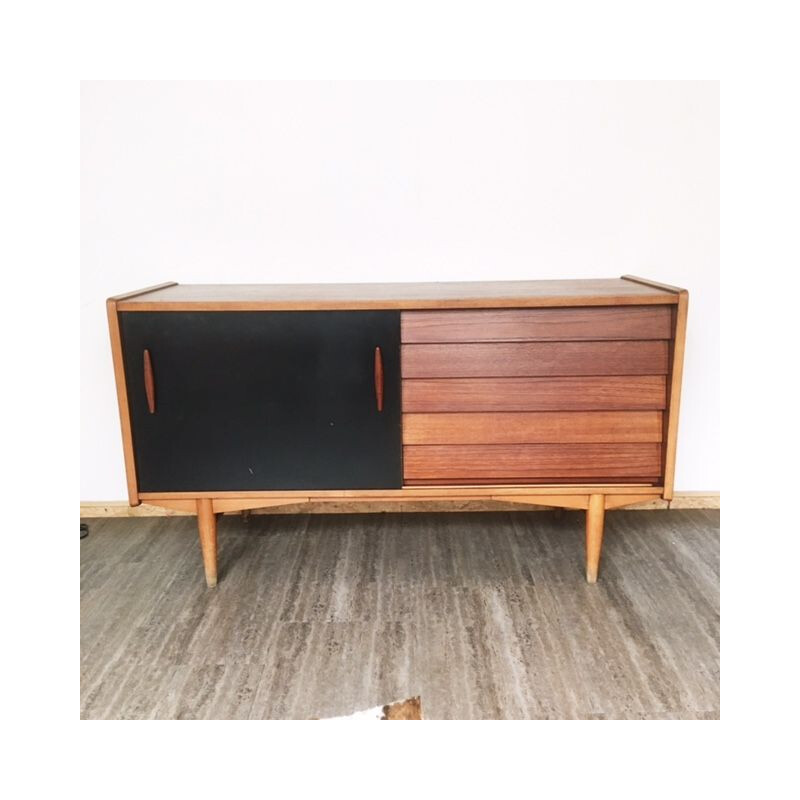 Vintage sideboard with 4 drawers and sliding door by Nils Jonsson for Troeds, Sweden 1960