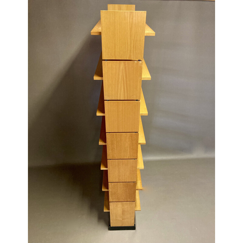 Grande bibliothèque / claustra modulable vintage en bois de frêne, 1950