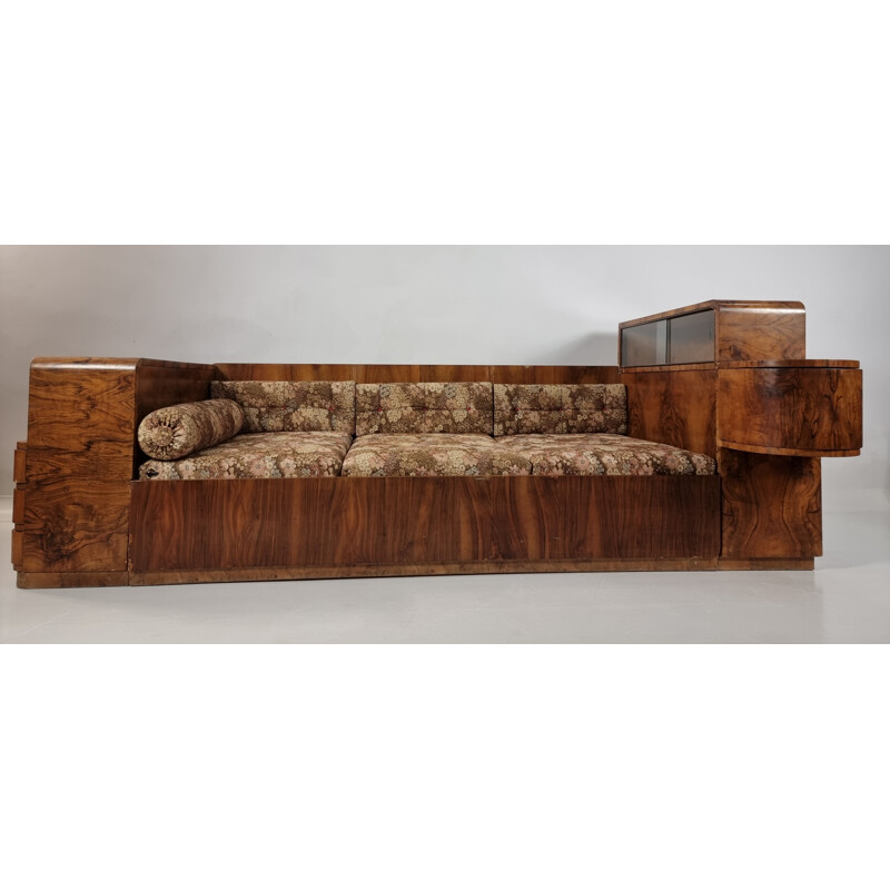 Art Deco vintage walnut sofa, 1940s